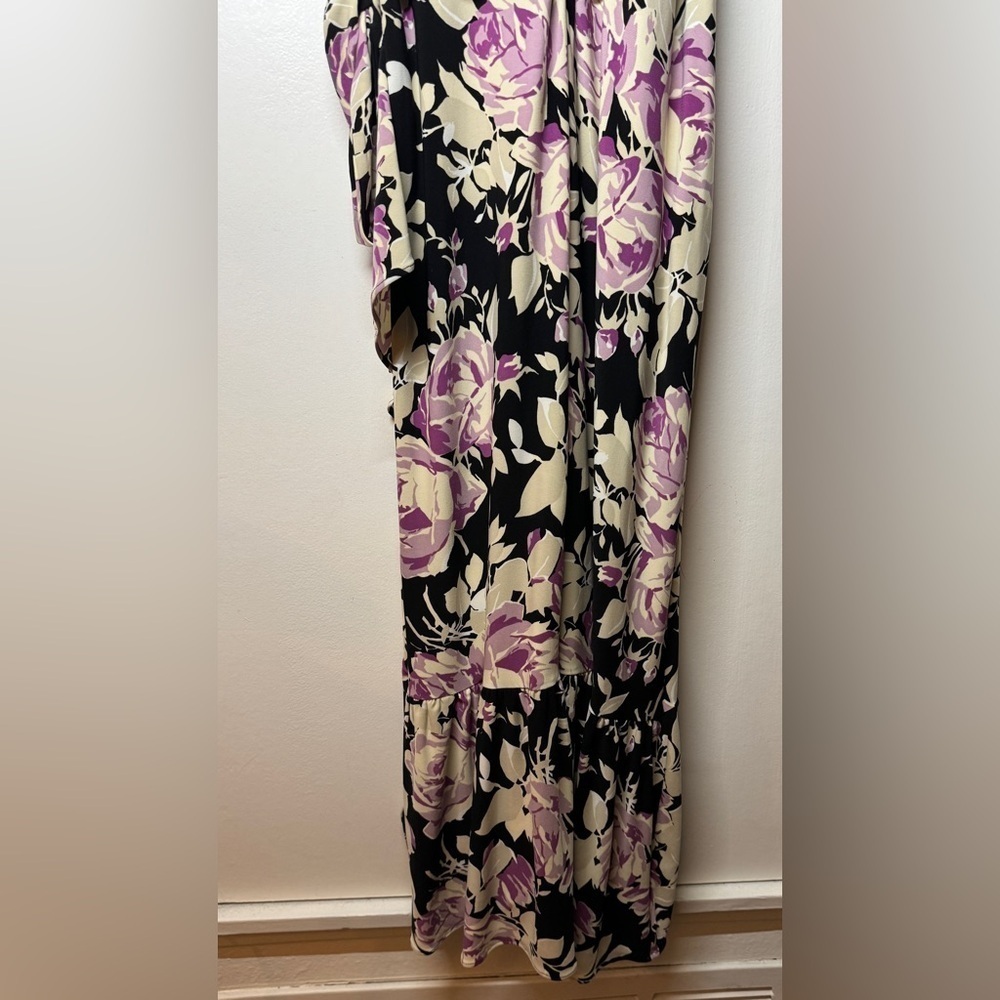 Lauren Ralph Lauren Floral Belted Faux Wrap Purple Cream Black Jersey Dress 4 - Picture 15 of 16
